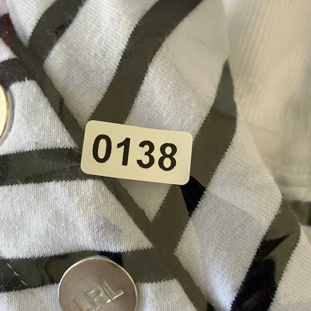 Lauren Ralph Lauren White and Black Striped Snaps-Neck Sweater‎ with Hoodie SP